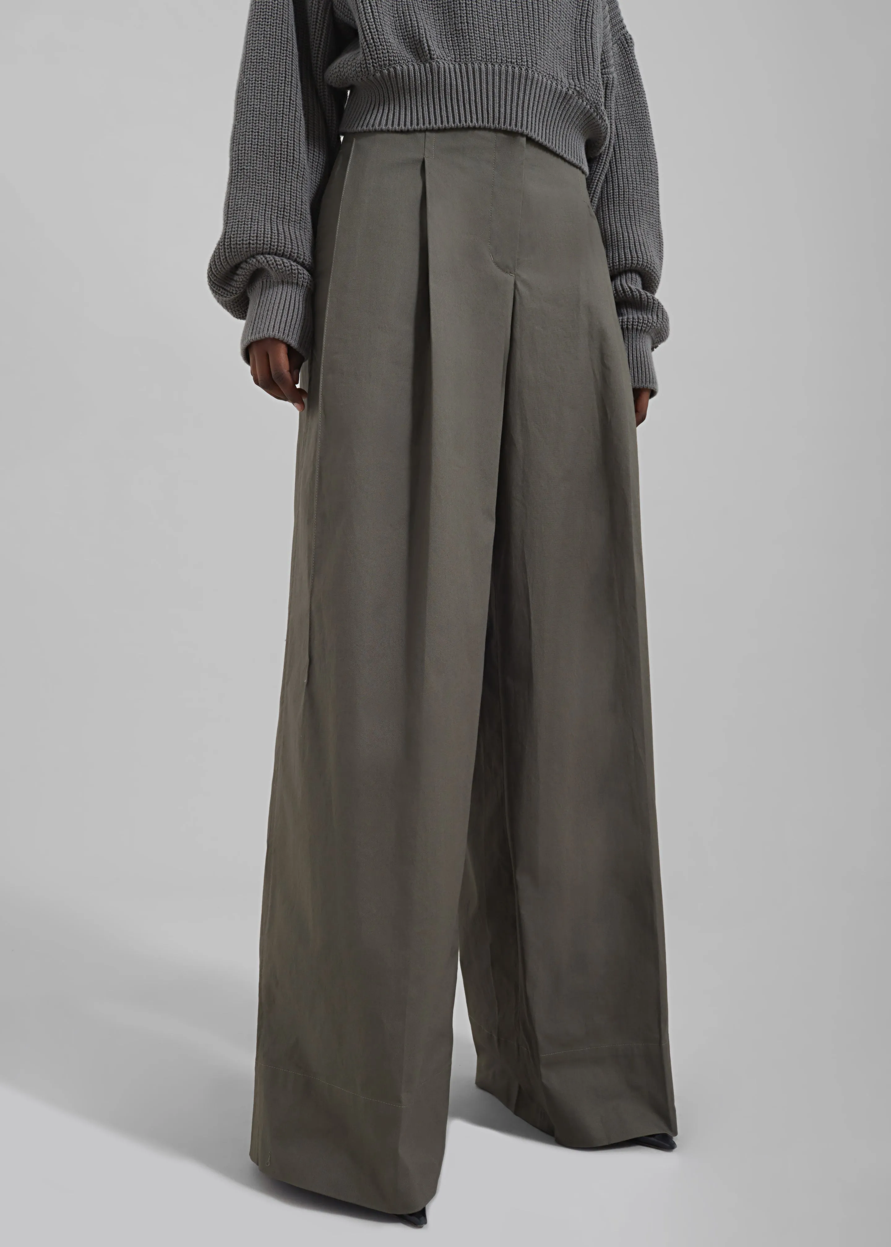 3.1 Phillip Lim Double Pleated Wide Leg Trousers - Army