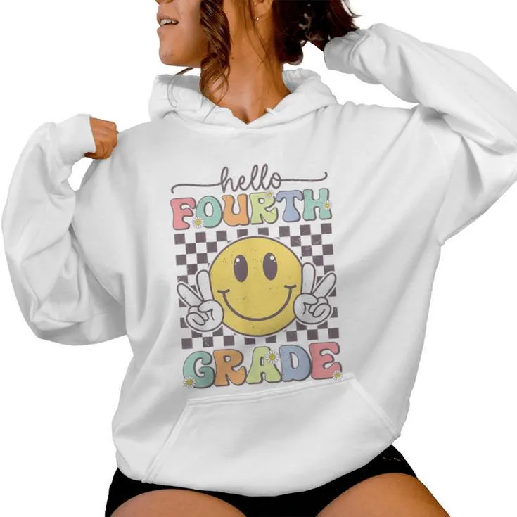 4Th Grade Team Back To School Hello Fourth Grade Smile Face Women Hoodie