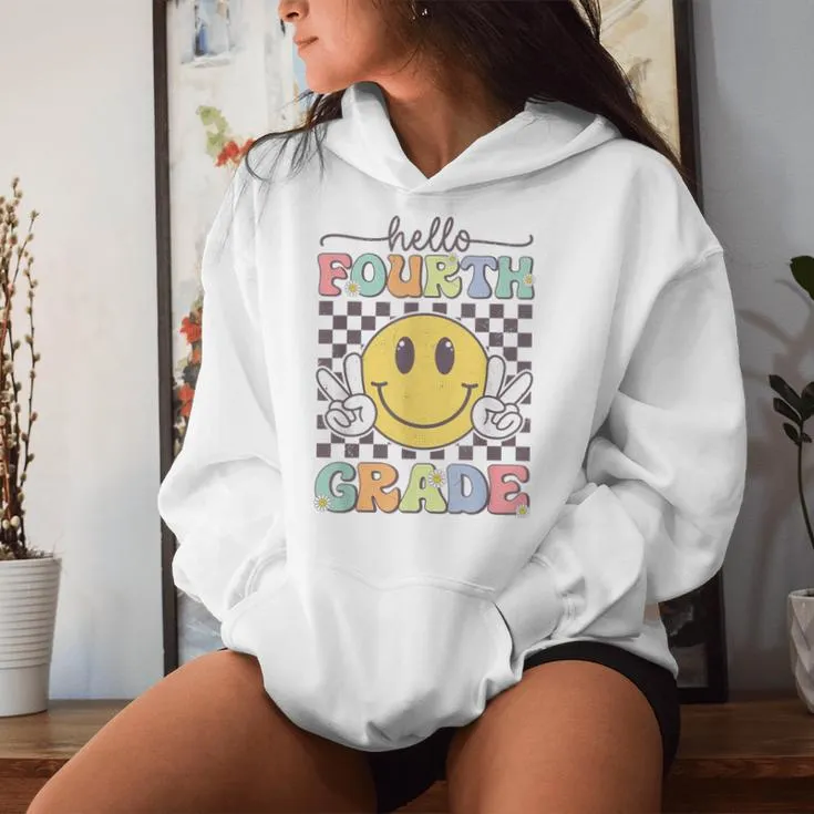 4Th Grade Team Back To School Hello Fourth Grade Smile Face Women Hoodie