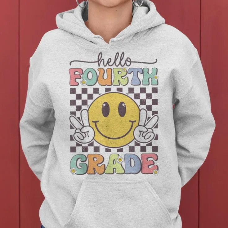 4Th Grade Team Back To School Hello Fourth Grade Smile Face Women Hoodie