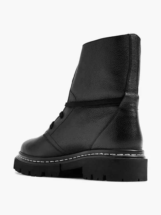 5th Avenue  Black Lace Up Leather Boot with Contrasting Stitching