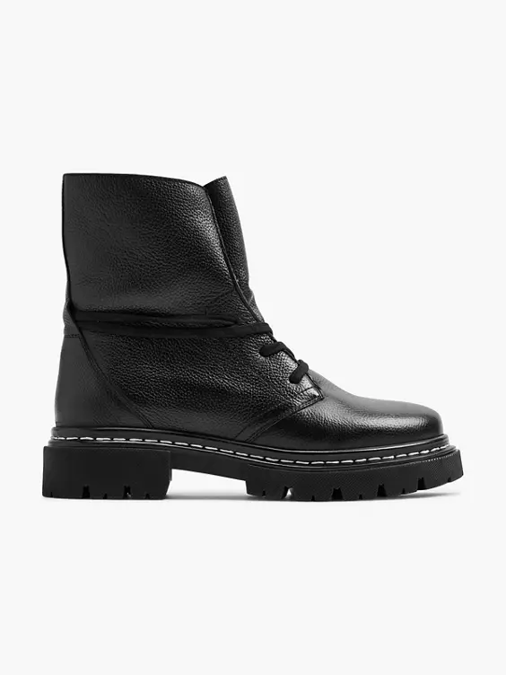 5th Avenue  Black Lace Up Leather Boot with Contrasting Stitching