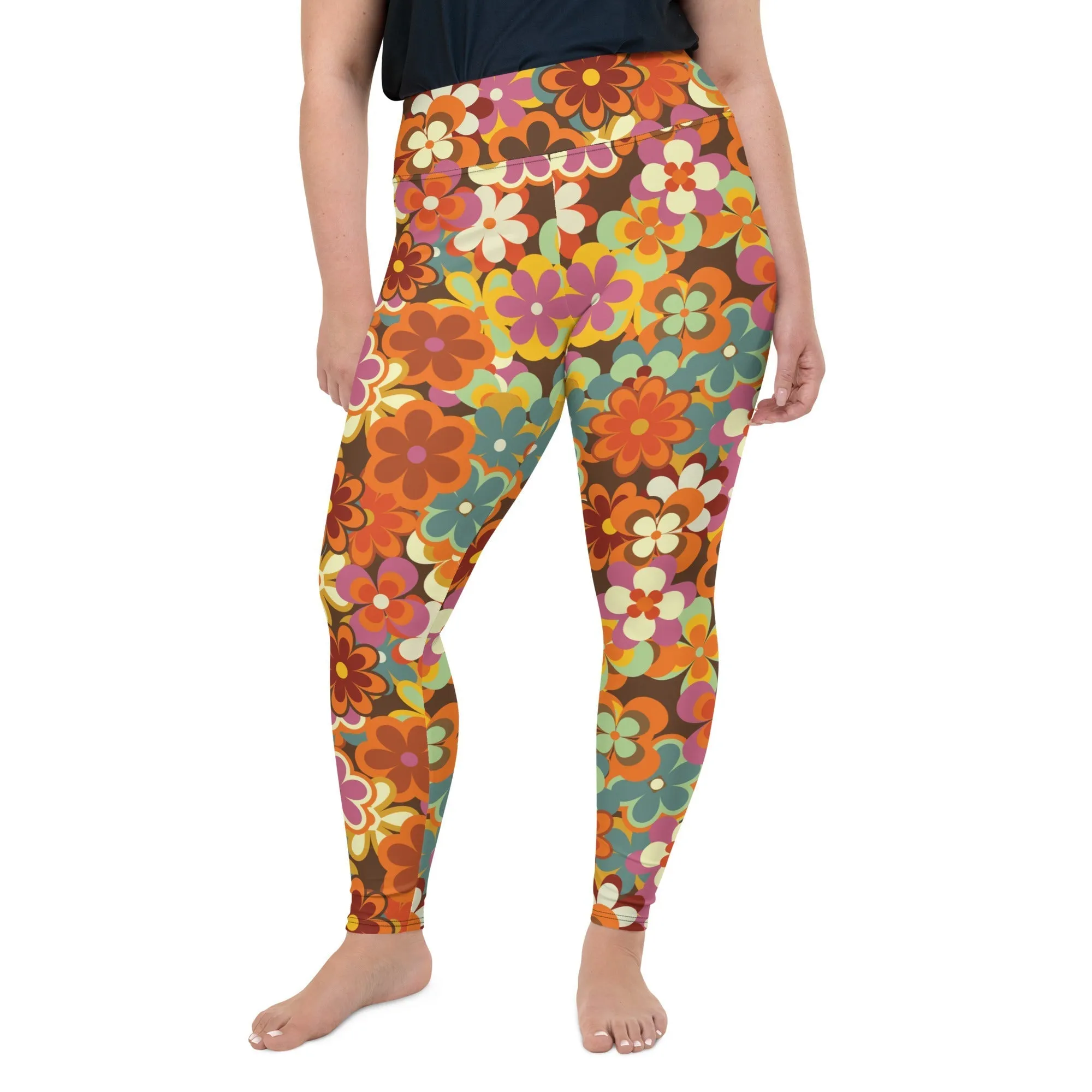 70s Flower Pattern Plus Size Leggings