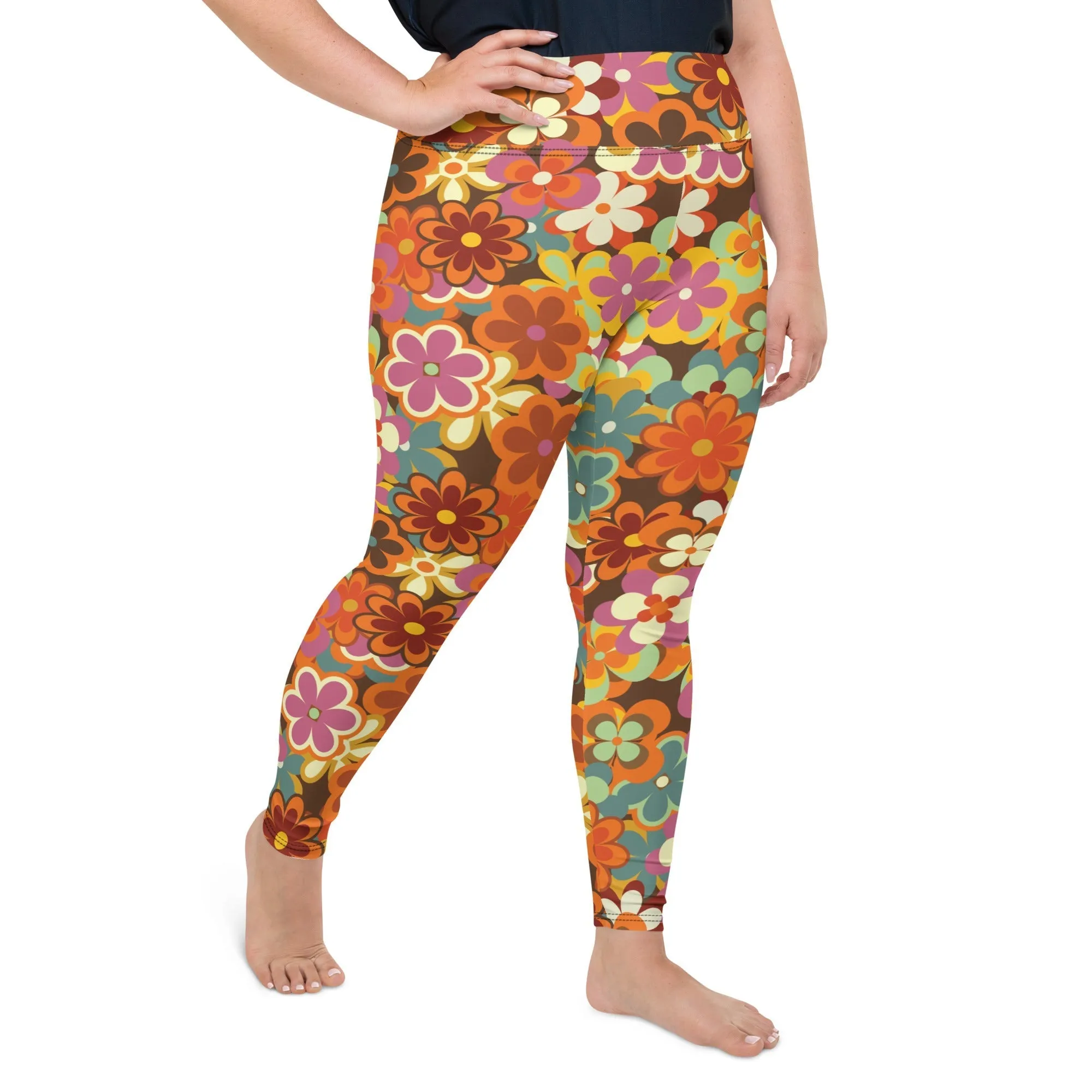 70s Flower Pattern Plus Size Leggings