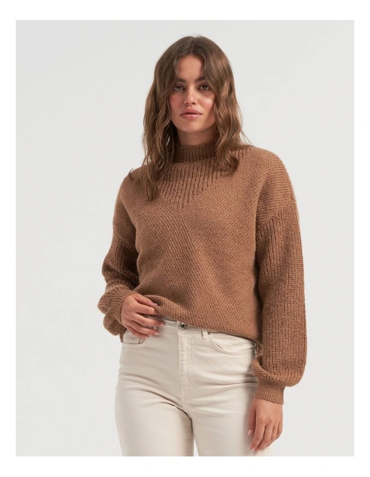 Alisa High Neck Knit Jumper in Brown