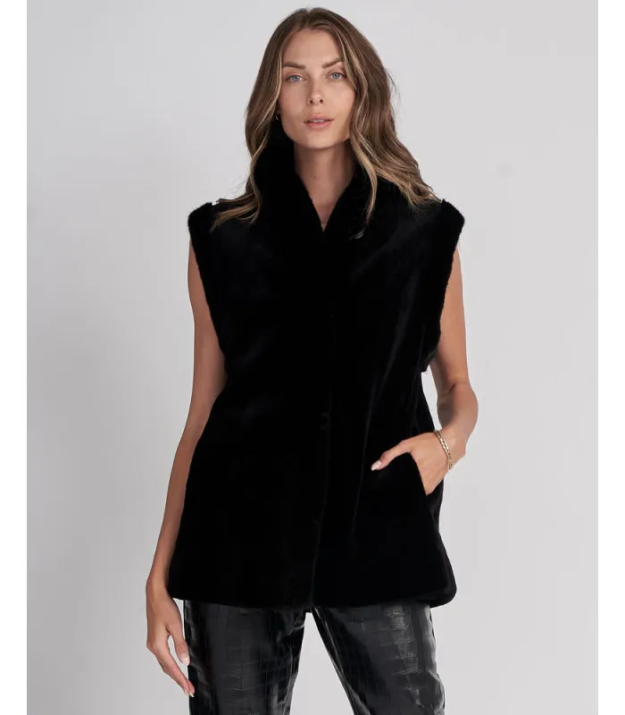 Angel Sheared Mink Vest in Black | FurhatWorld.com