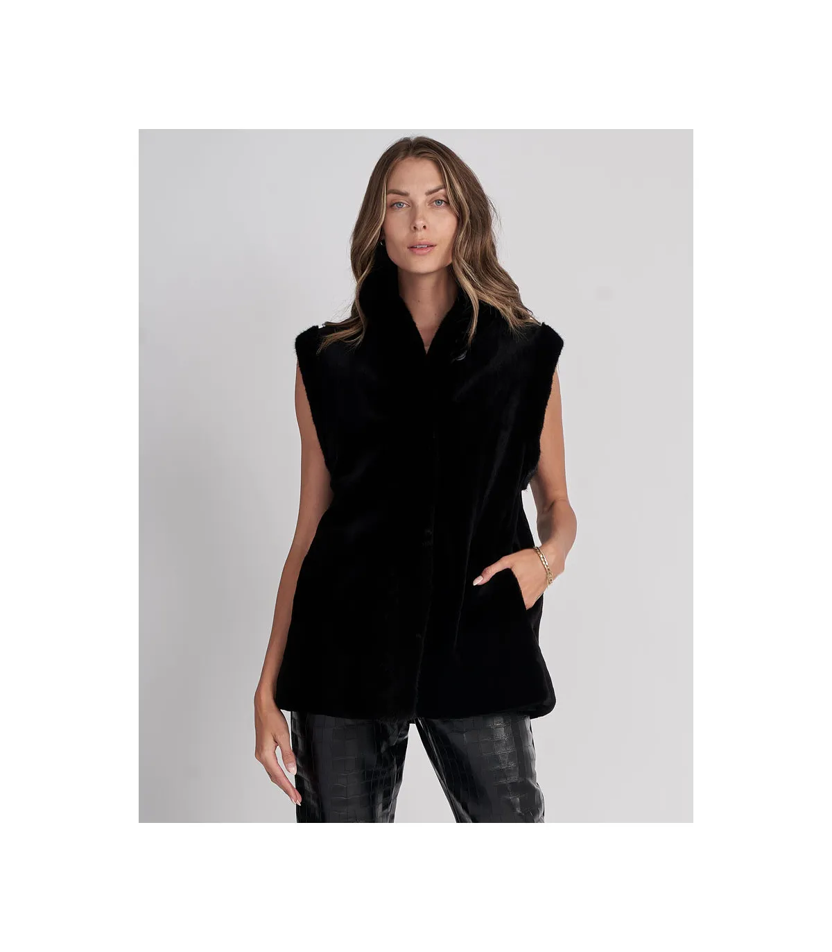 Angel Sheared Mink Vest in Black | FurhatWorld.com