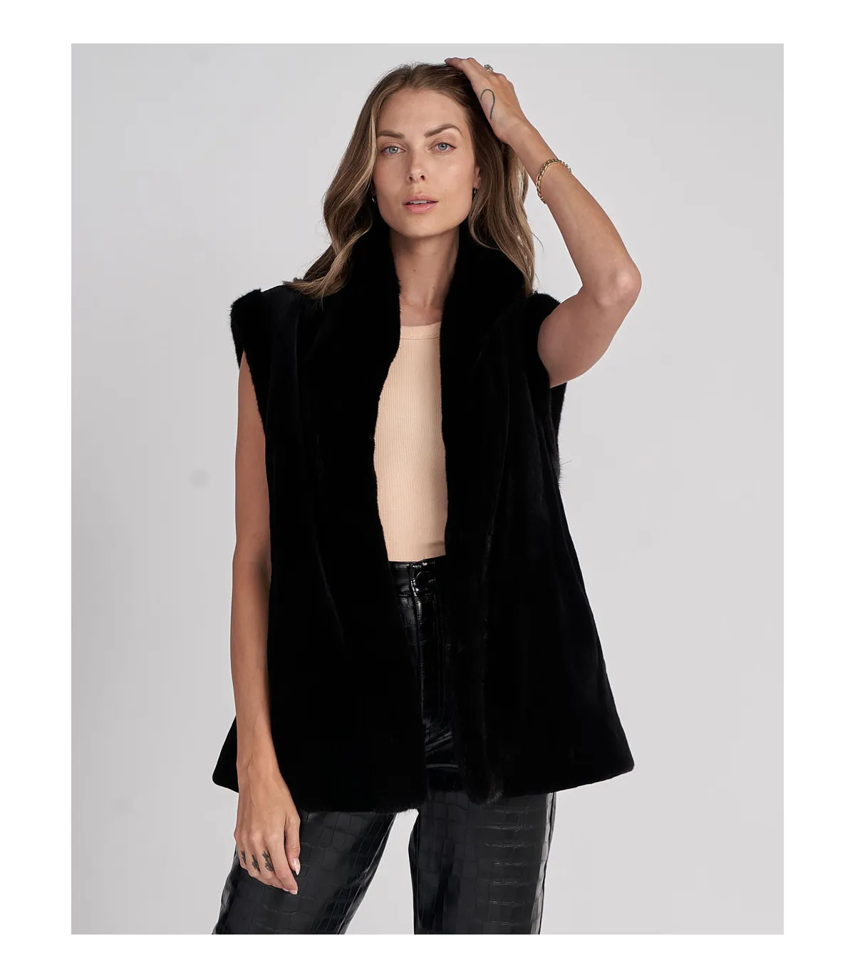 Angel Sheared Mink Vest in Black | FurhatWorld.com