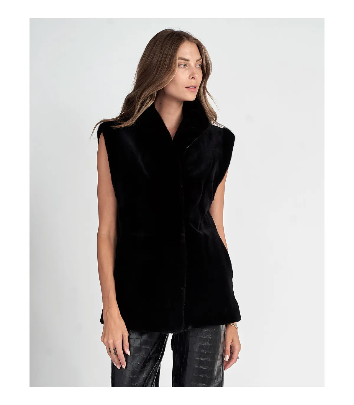 Angel Sheared Mink Vest in Black | FurhatWorld.com