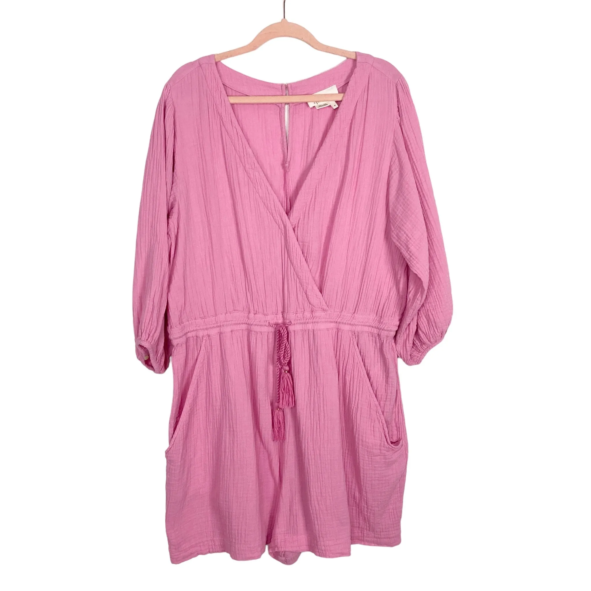 ANTHROPOLOGIE PINK GAUZE DRAWSTRING ROMPER- SIZE XL ( ONLINE)