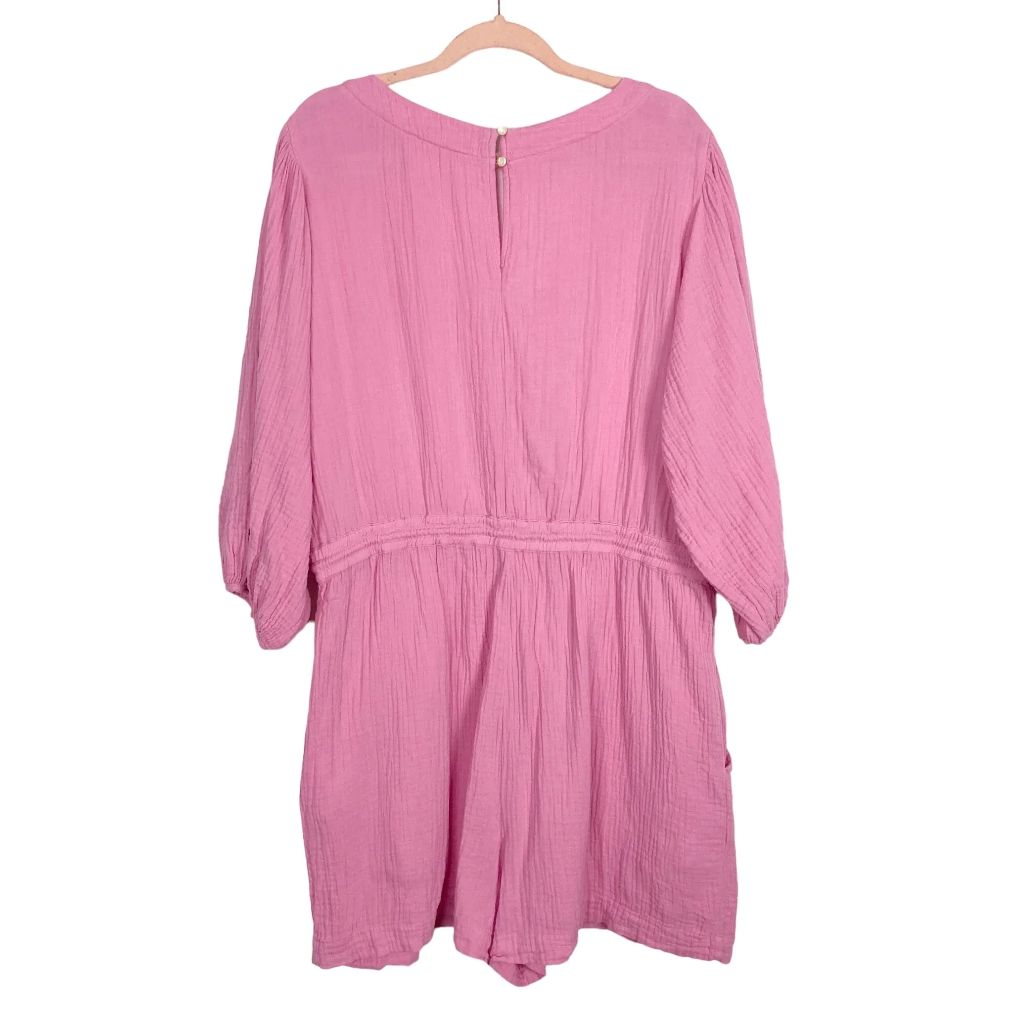 ANTHROPOLOGIE PINK GAUZE DRAWSTRING ROMPER- SIZE XL ( ONLINE)