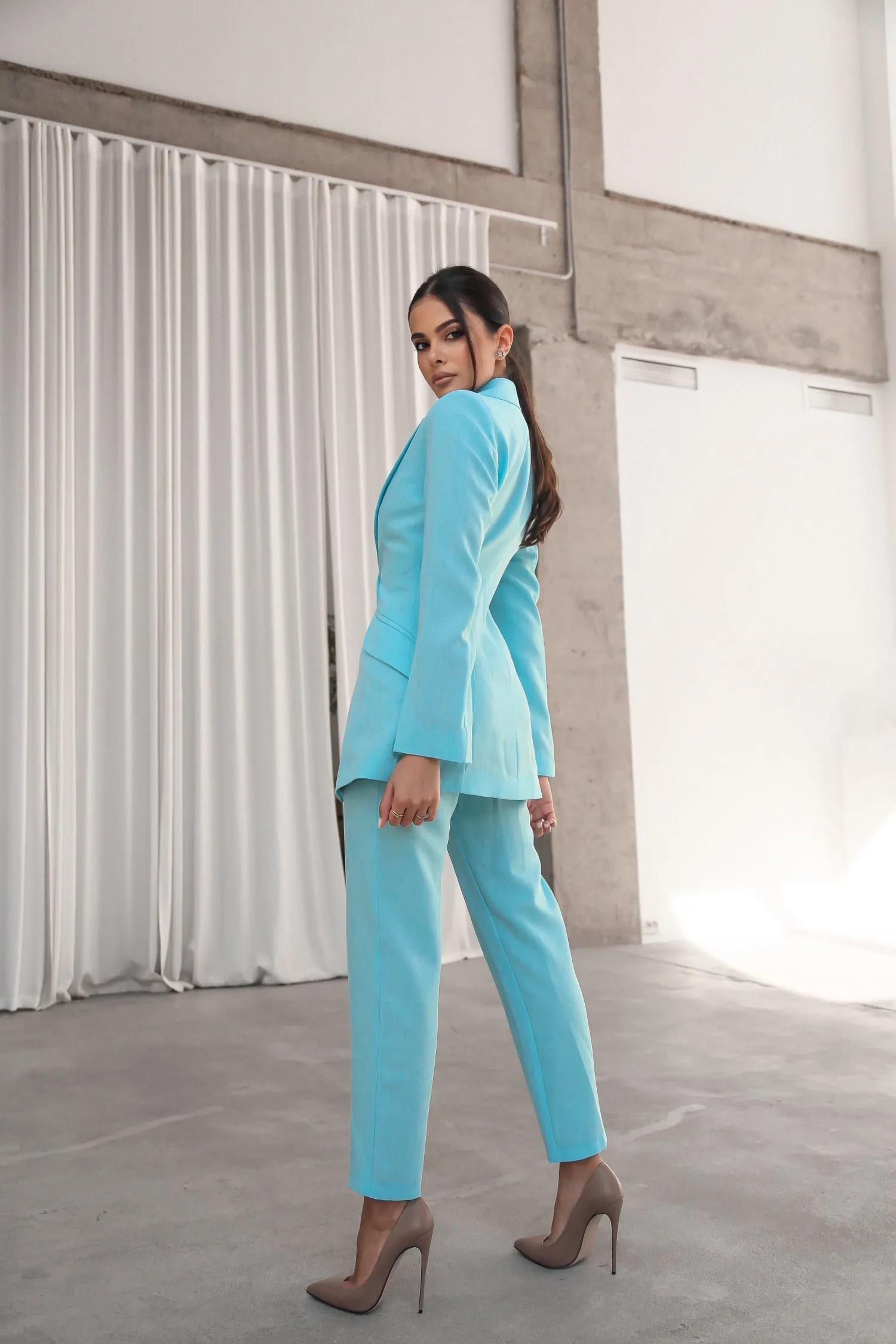 Banana Trousers with Wide Belt Turquoise