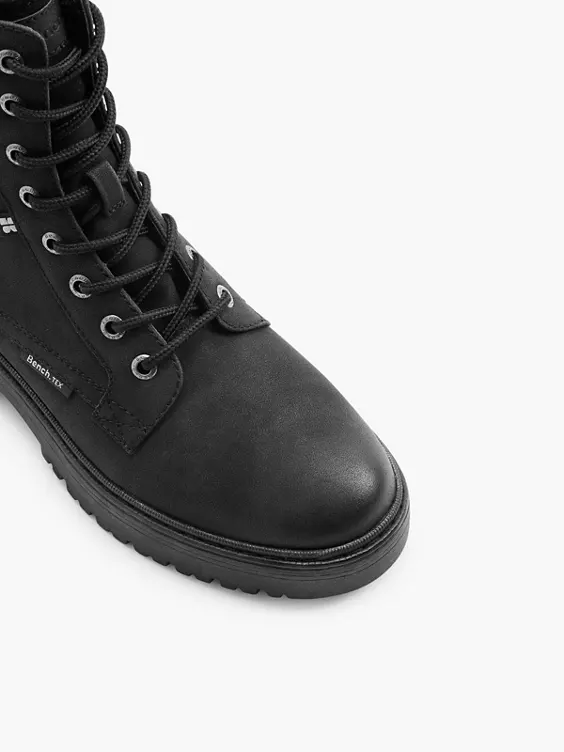 Bench Sustainable  Black Lace Up Biker Boot with Buckle Detailing