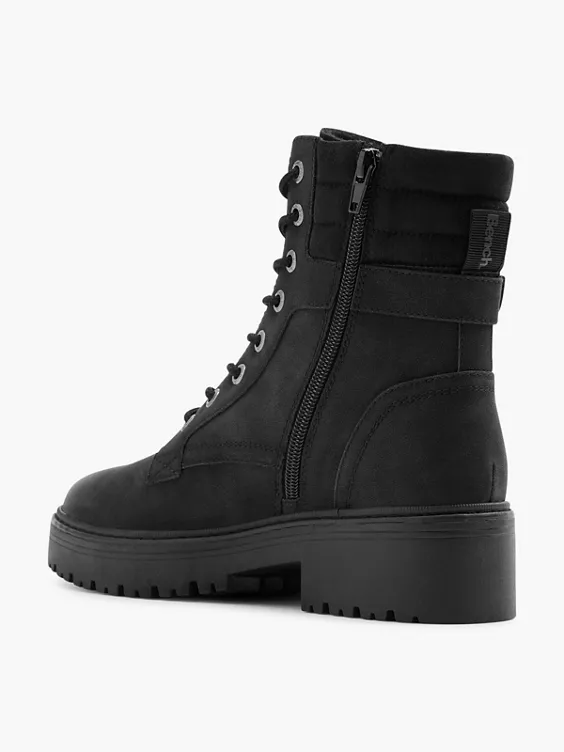 Bench Sustainable  Black Lace Up Biker Boot with Buckle Detailing