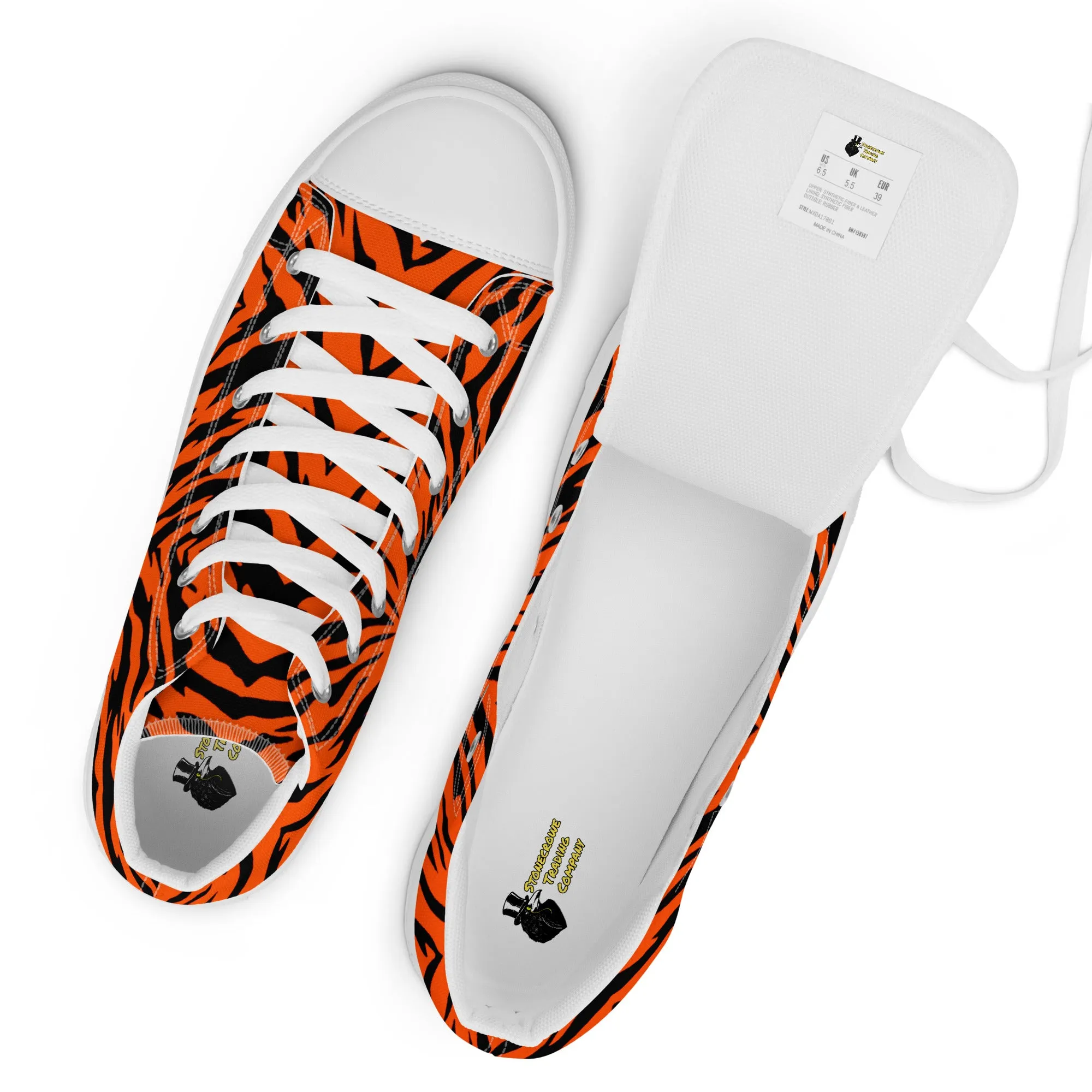 Bengal Tiger Stripe Men’s High Top Canvas Shoes