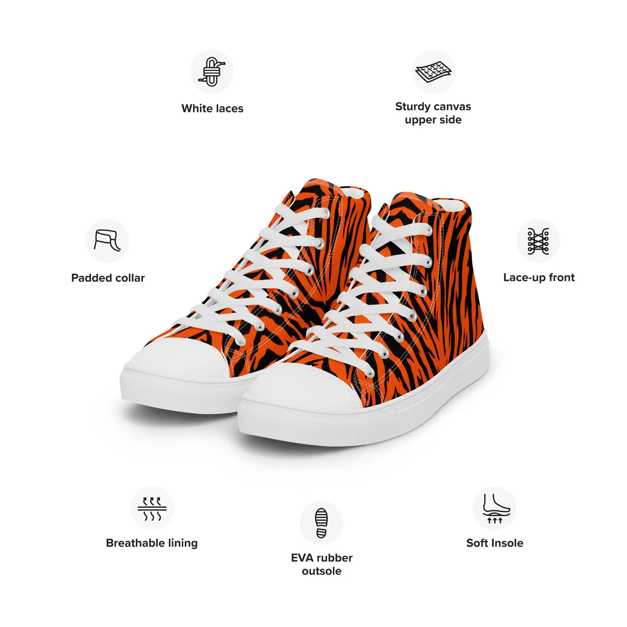 Bengal Tiger Stripe Men’s High Top Canvas Shoes