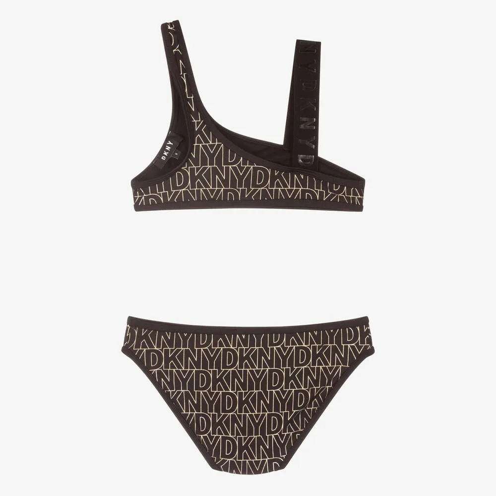 Black & Gold Logo Print Bikini