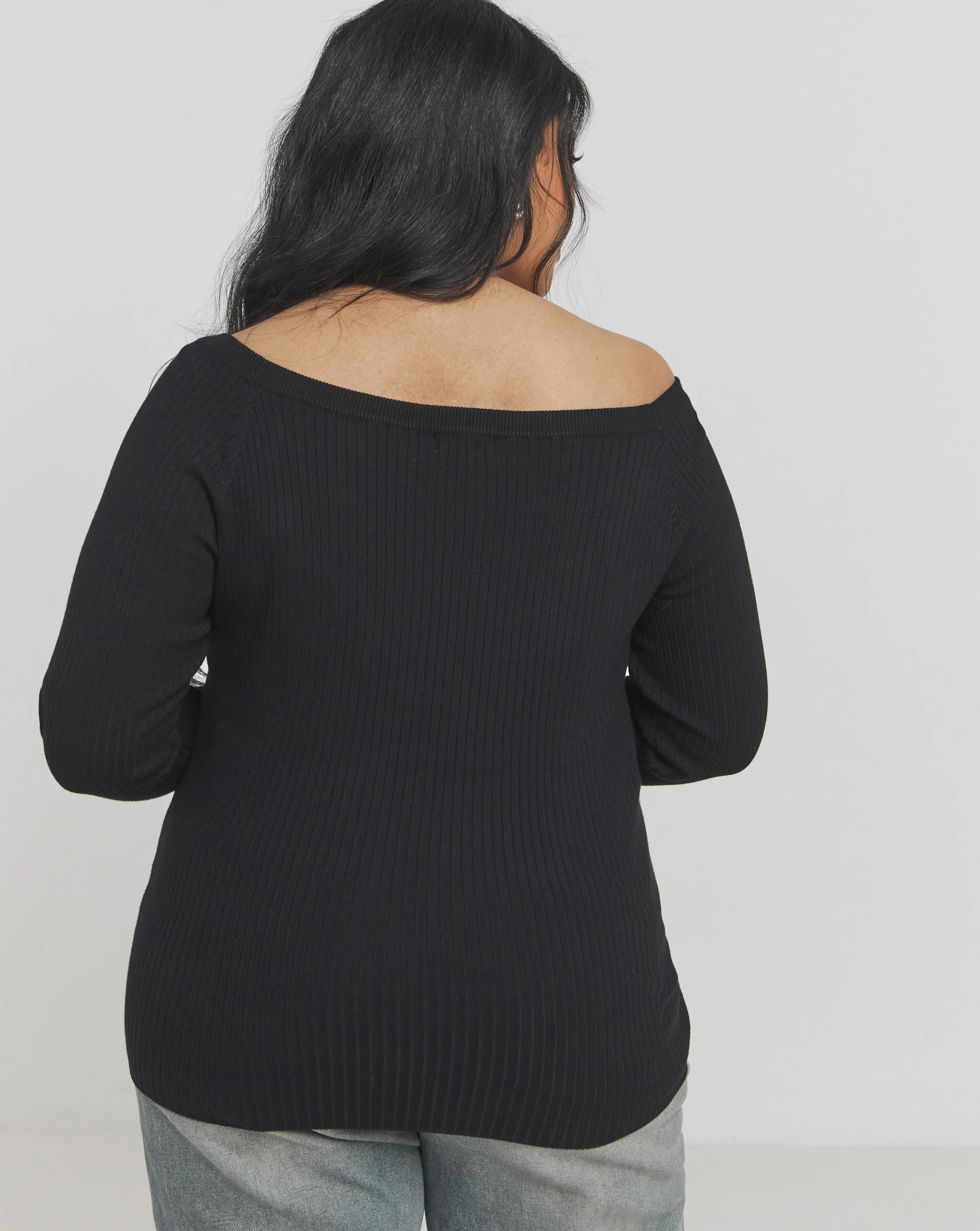 Black Rib Bardot Jumper | Simply Be