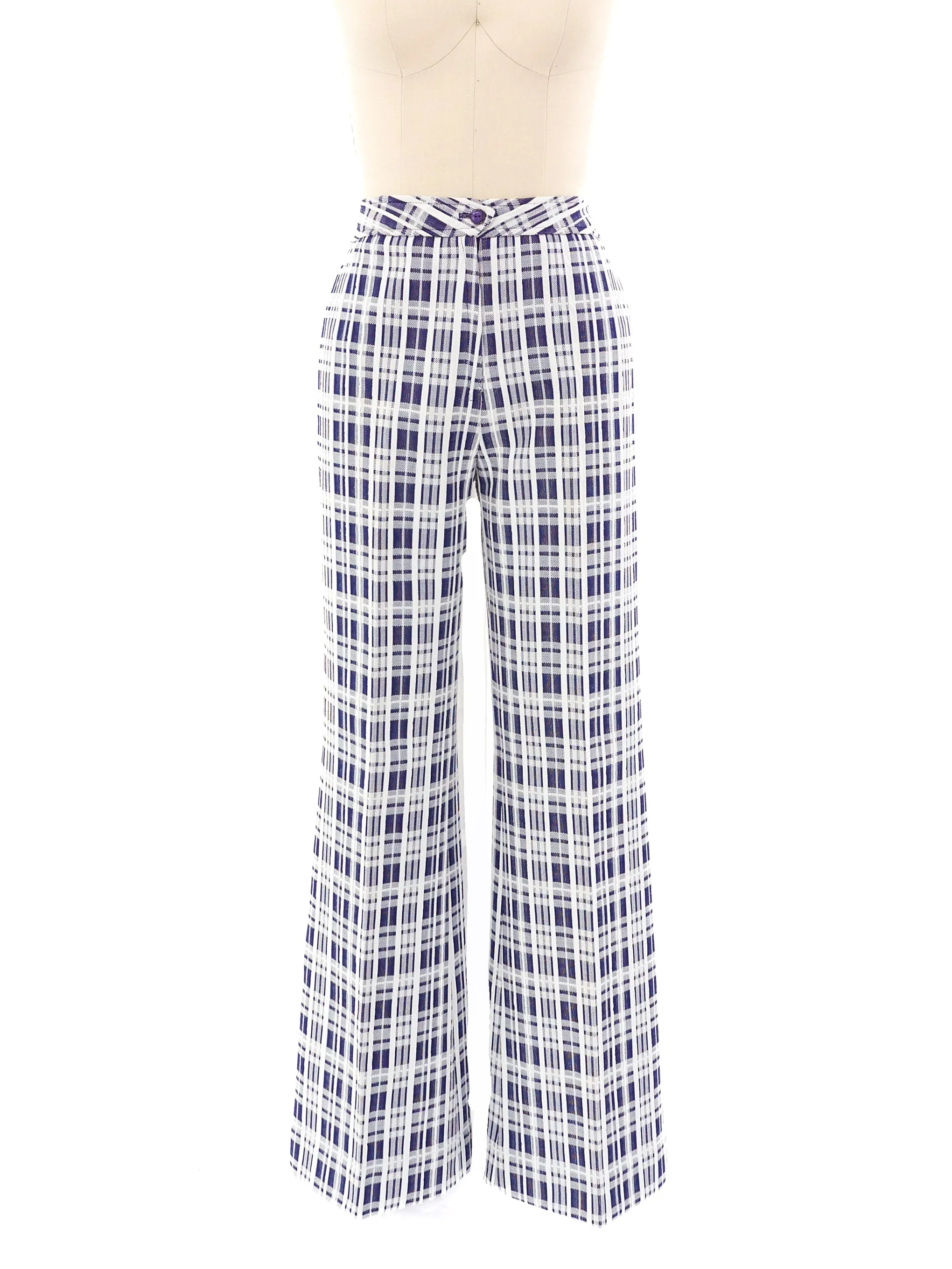 Blue Plaid Flare Trousers