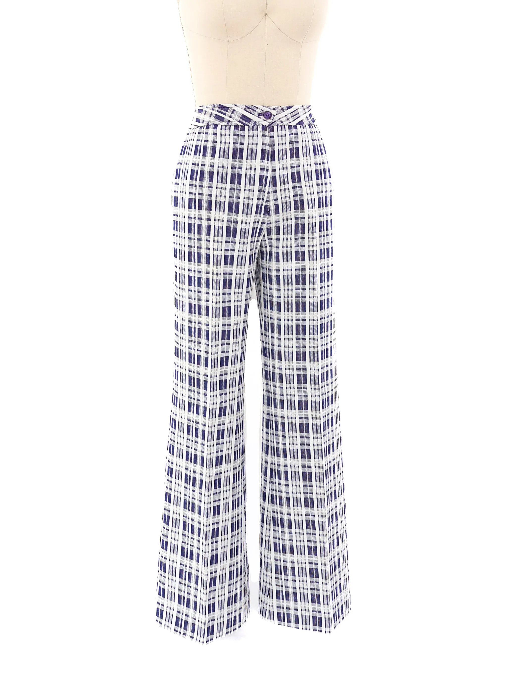 Blue Plaid Flare Trousers