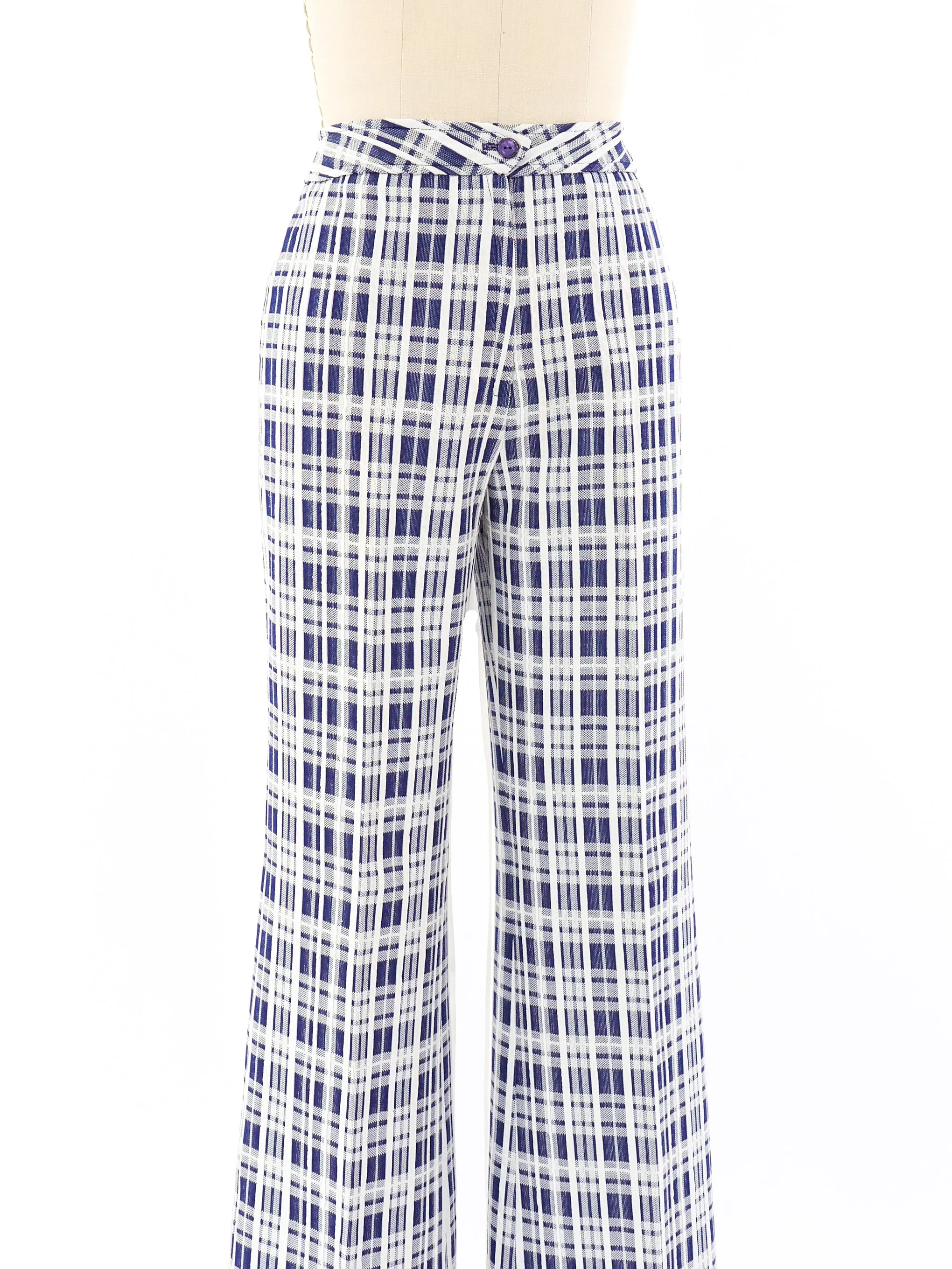 Blue Plaid Flare Trousers