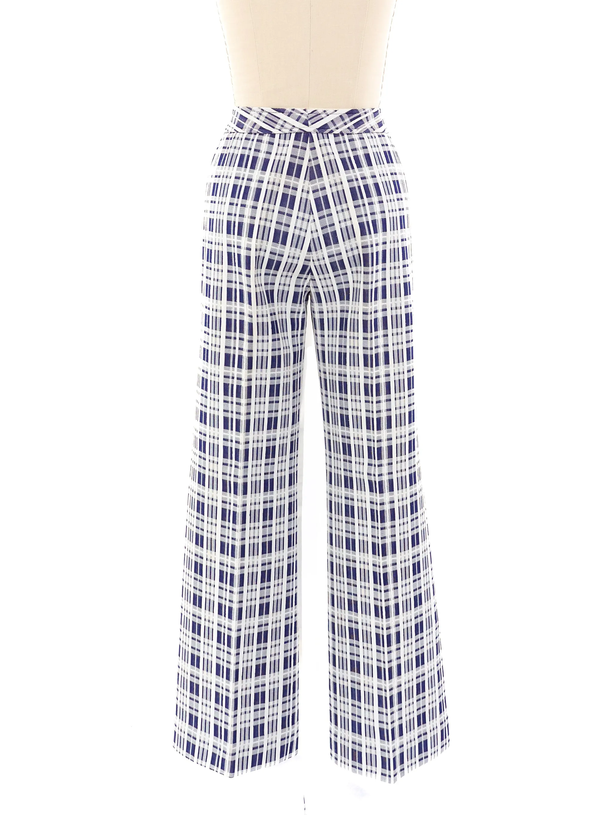 Blue Plaid Flare Trousers