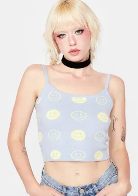 Blue Smiley Cropped Tank Top-