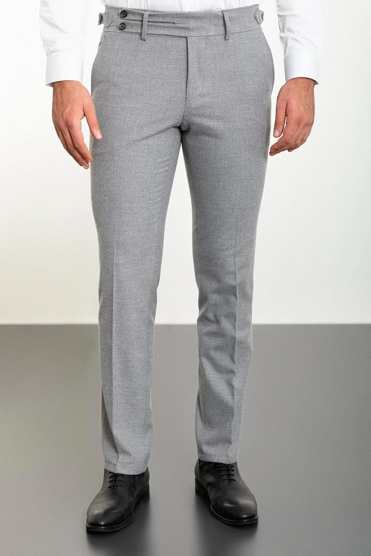 Bojoni Omaha Straight Slim Fit Belt Detailed Buckle Gray Trousers