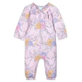 Bow Romper L/S - Zoey on Pink  100% Pima Cotton