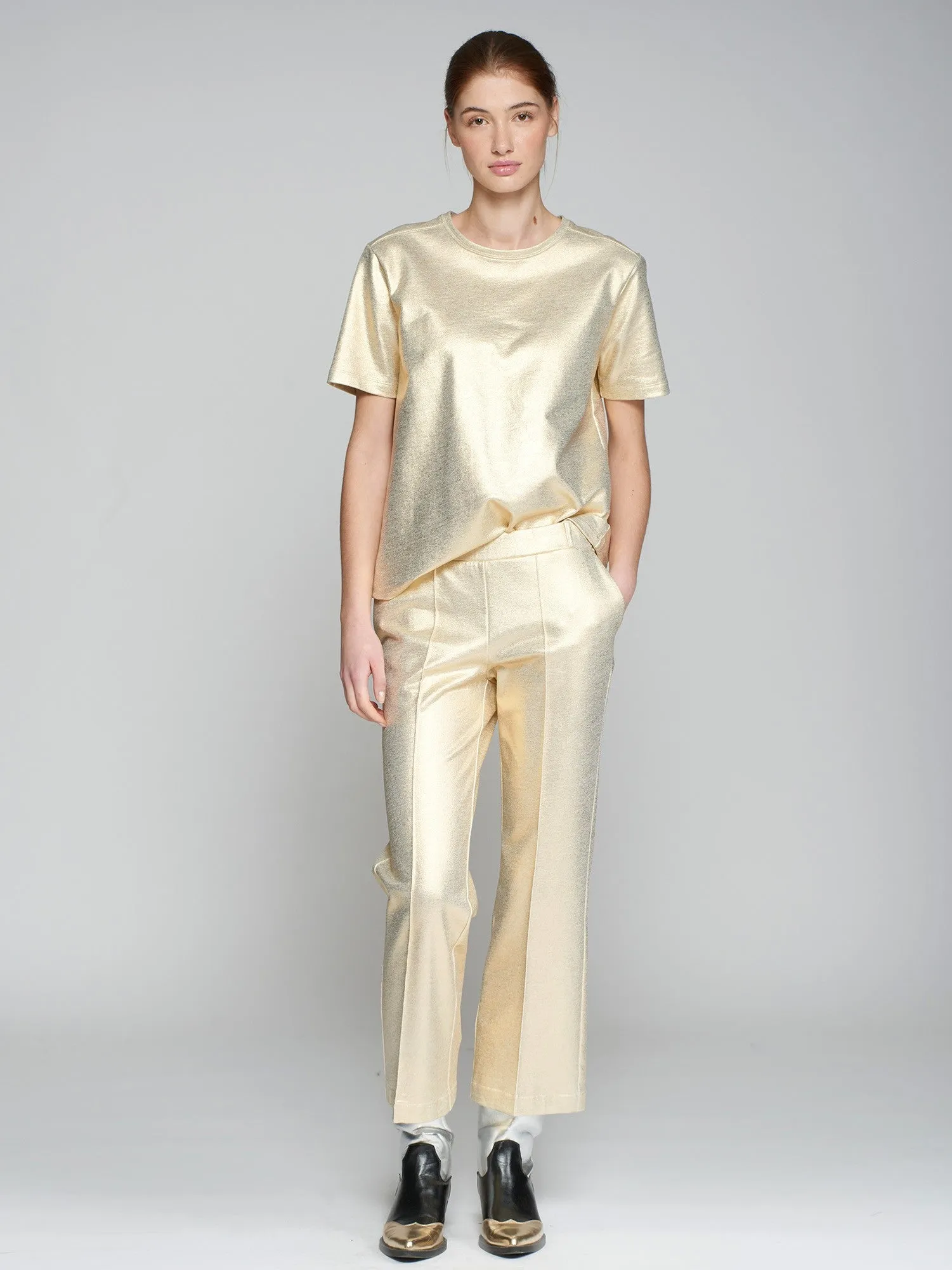 Carole Metallic Stretch Trousers - Gold