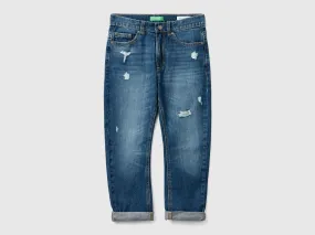 Carrot fit jeans with tears - Blue | Benetton