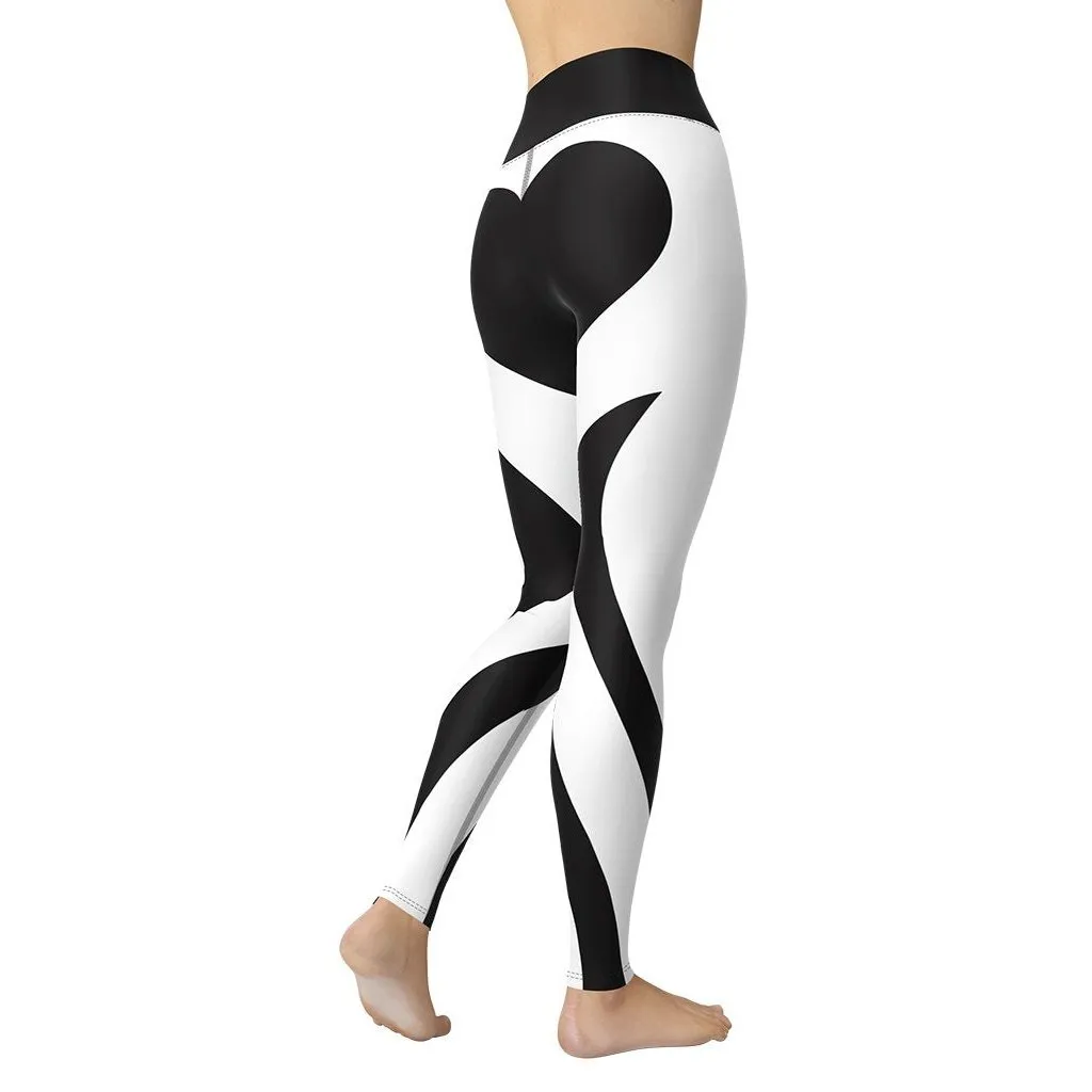 Charcoal Black & White Heart Shaped Yoga Leggings