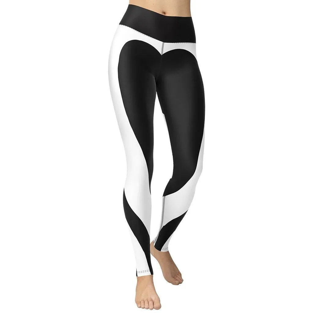 Charcoal Black & White Heart Shaped Yoga Leggings