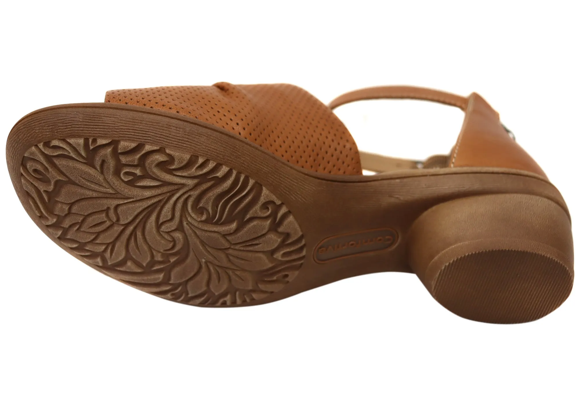 Comfortiva Newnan Womens Comfort Footbed Wide Fit Leather Sandals