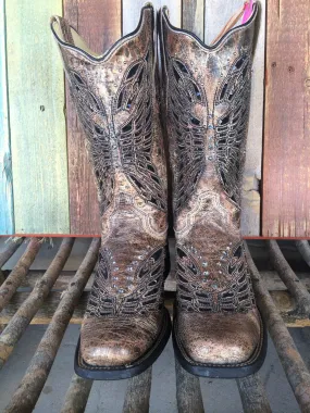 Corral LADIES BRONZE/BLACK SEQUINS & CRYSTAL BUTTERFLY CORRAL WESTERN BOOT R1226 (PM)