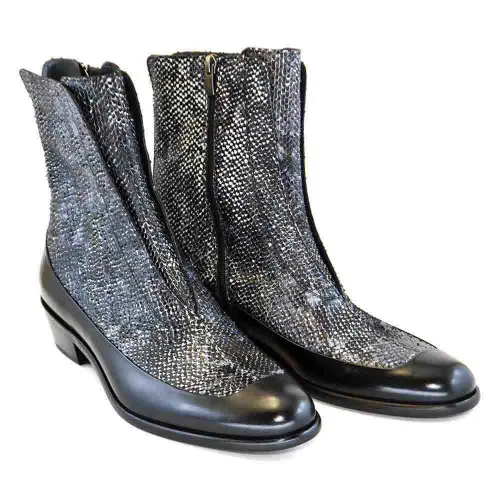 Corrente Black Genuine Python Calfskin Leather Mens Slip-On Boot 