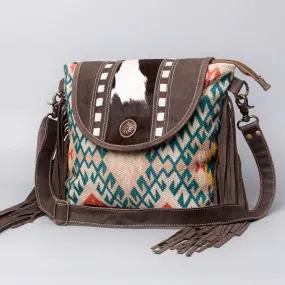 Cowhide Leather and Canvas Handbag