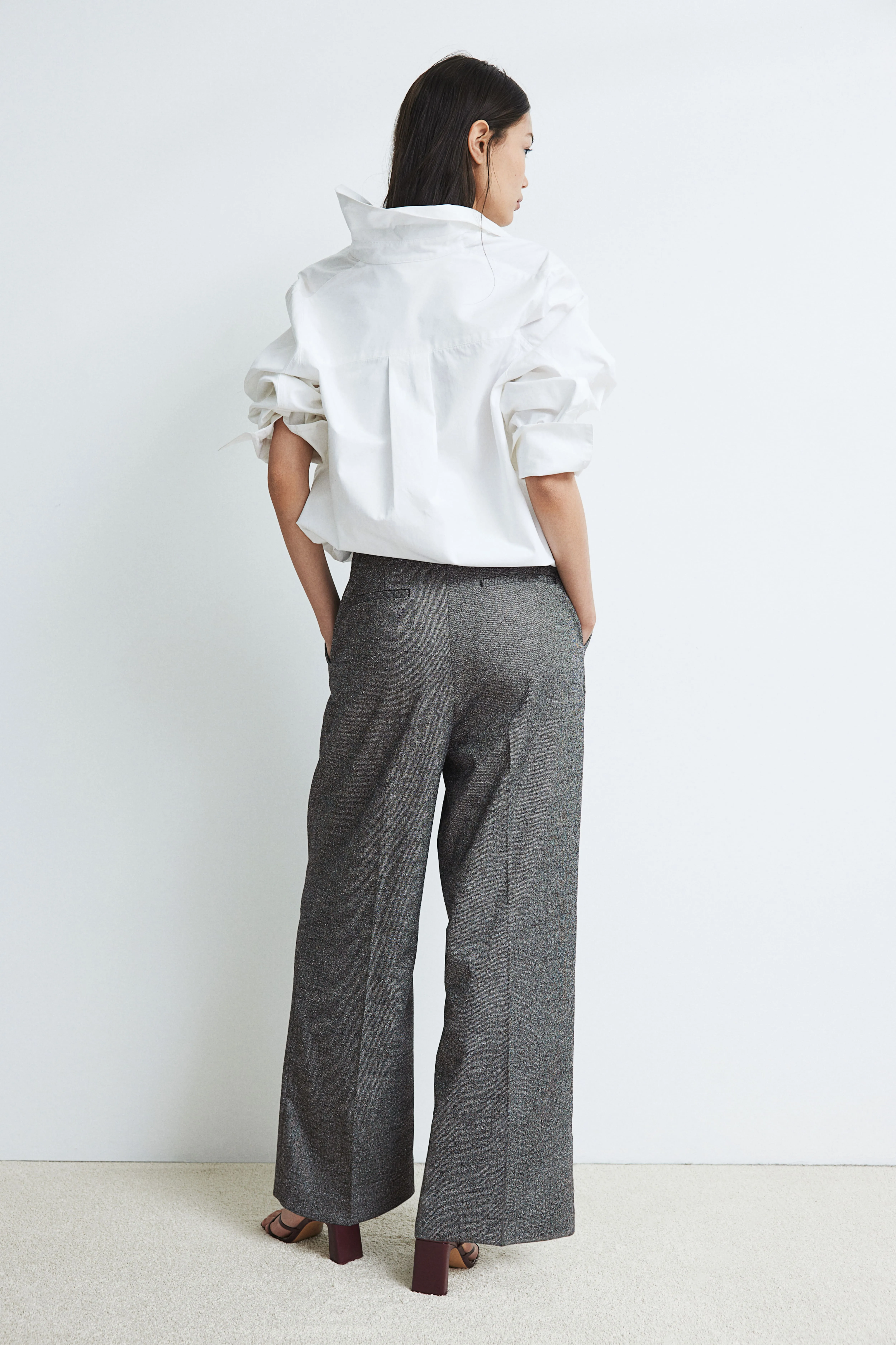 Crease-leg trousers - High waist - Long - Dark grey marl - Ladies | H&M GB