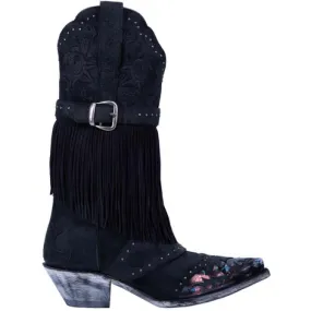 Dan Post Black Bed of Roses Leather 12” Snip Toe Womens Boot