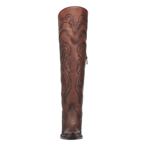 Dan Post Chestnut Seductress Leather Embroidery 20” Snip Toe Womens Boot