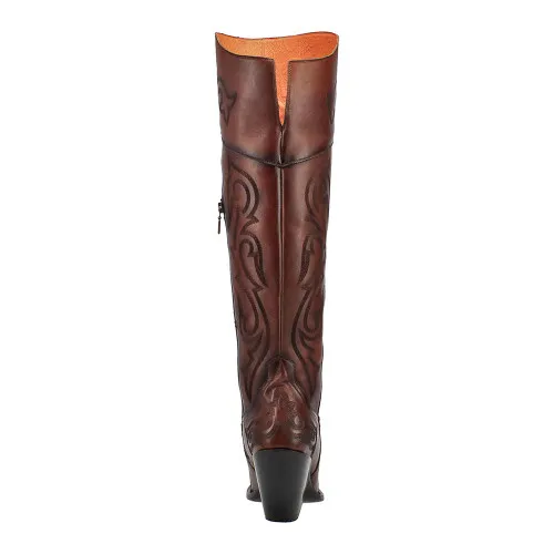 Dan Post Chestnut Seductress Leather Embroidery 20” Snip Toe Womens Boot