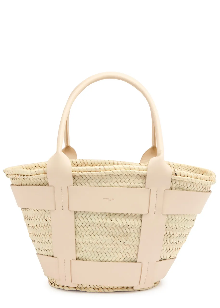 DEMELLIER Santorini leather and raffia basket bag  -                         -                     -                