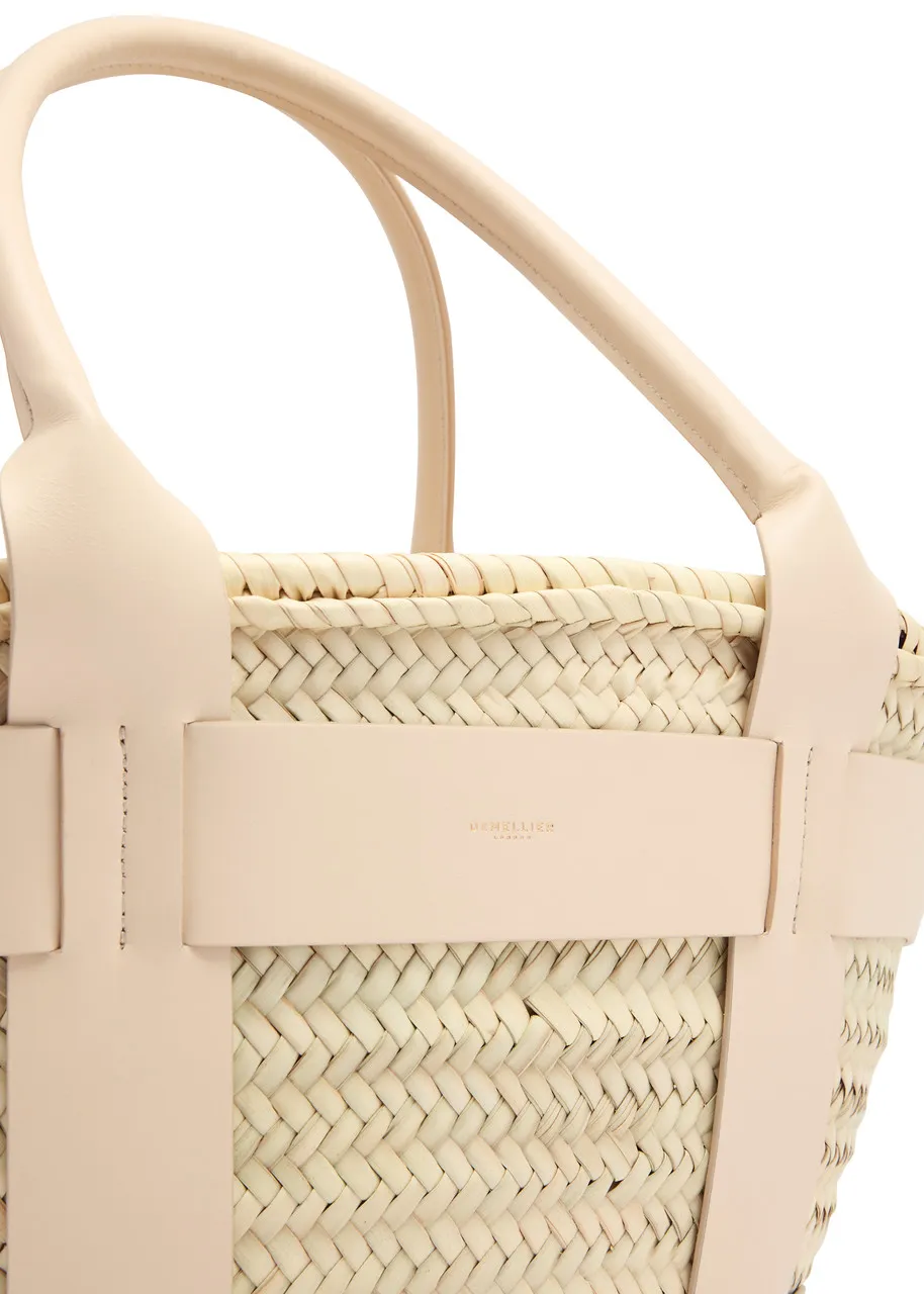 DEMELLIER Santorini leather and raffia basket bag  -                         -                     -                