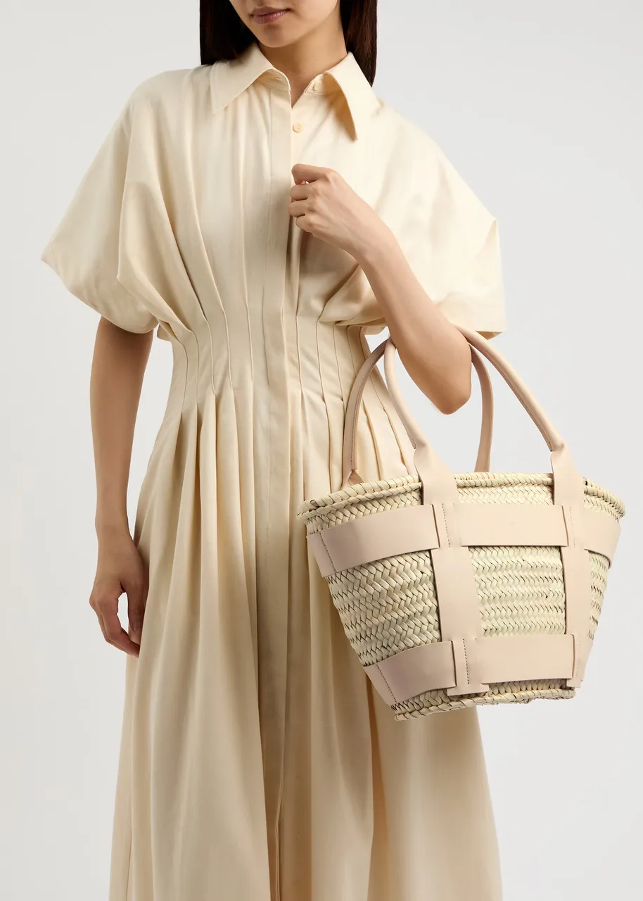 DEMELLIER Santorini leather and raffia basket bag  -                         -                     -                