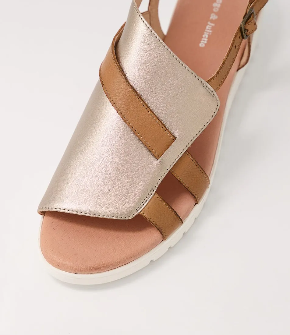 DJANGO & JULIETTE Macaela Champagne Dark Tan Leather Sandals Ws