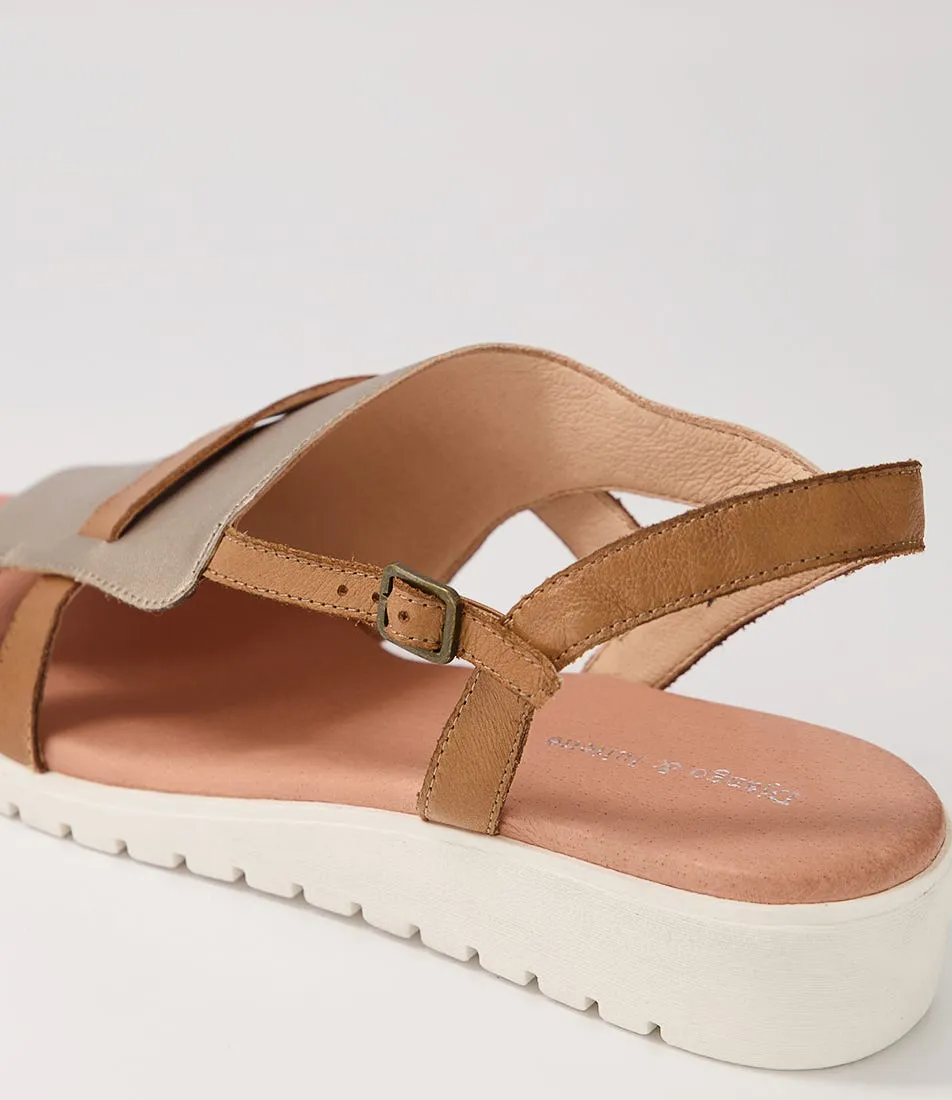 DJANGO & JULIETTE Macaela Champagne Dark Tan Leather Sandals Ws