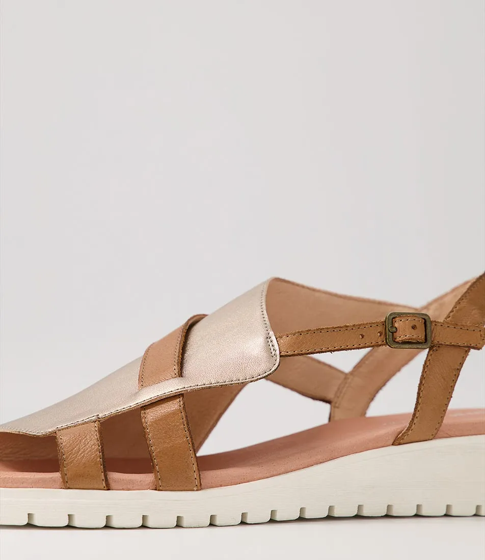 DJANGO & JULIETTE Macaela Champagne Dark Tan Leather Sandals Ws