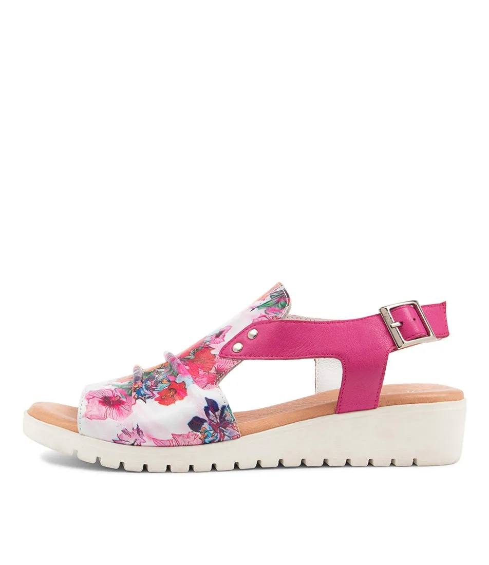 DJANGO & JULIETTE Madis Poppy Print Candy Pink Leather Sandals