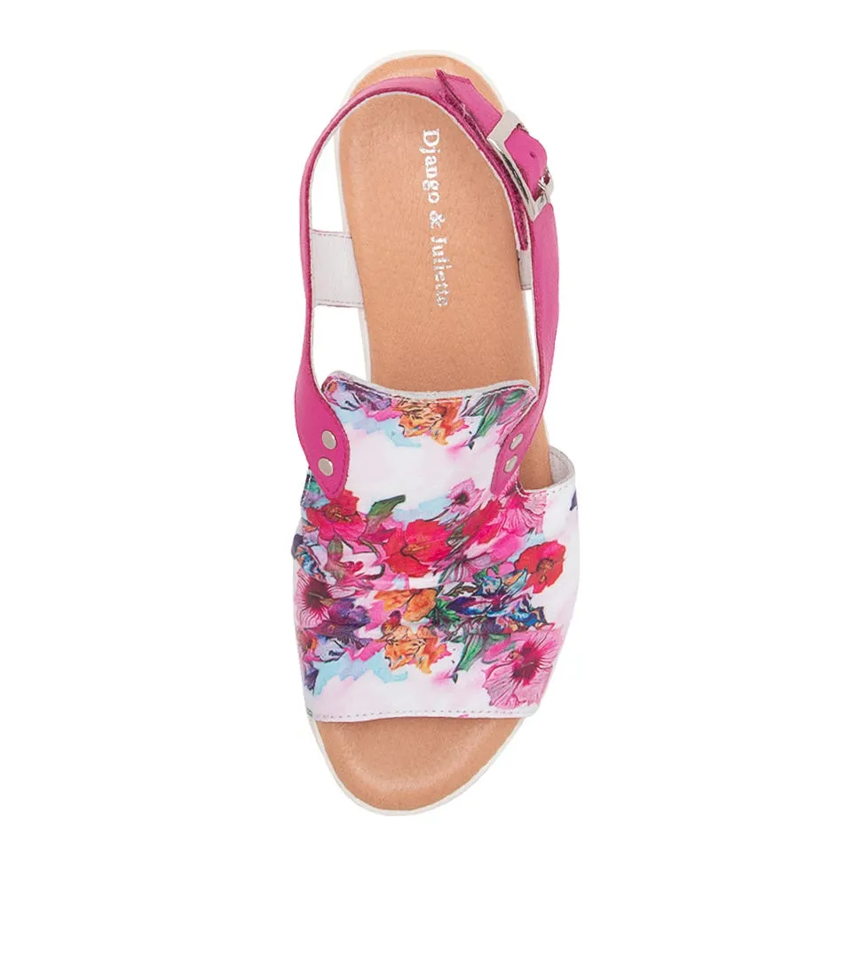 DJANGO & JULIETTE Madis Poppy Print Candy Pink Leather Sandals