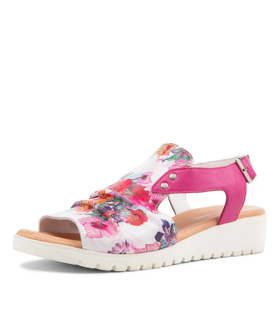 DJANGO & JULIETTE Madis Poppy Print Candy Pink Leather Sandals